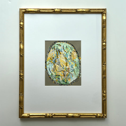 Vintage Colorful Large Abstract Oil Painting #12 in Light Gold Bamboo Frame
