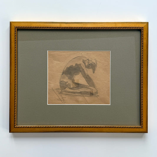 1920 Early 20th C. Figural Portrait Bent in Thought Drawing in Gold Frame
