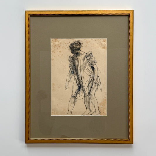Early 20th C. Figural Portrait Young Woman in Night Gown in Gold Frame