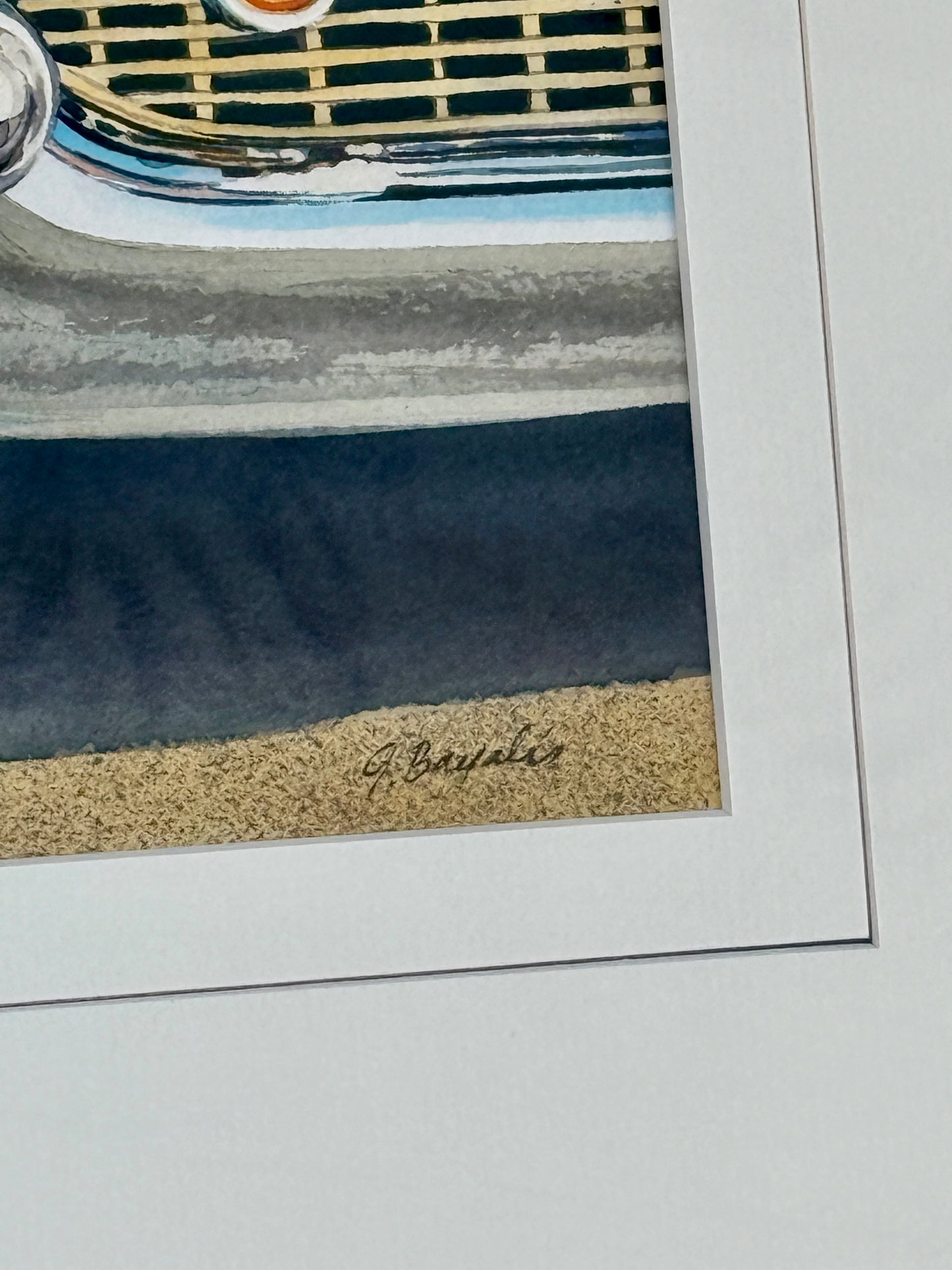 John Bayalis 1958 Chevy Bel Air Realist Watercolor Car Painting in Gold Frame