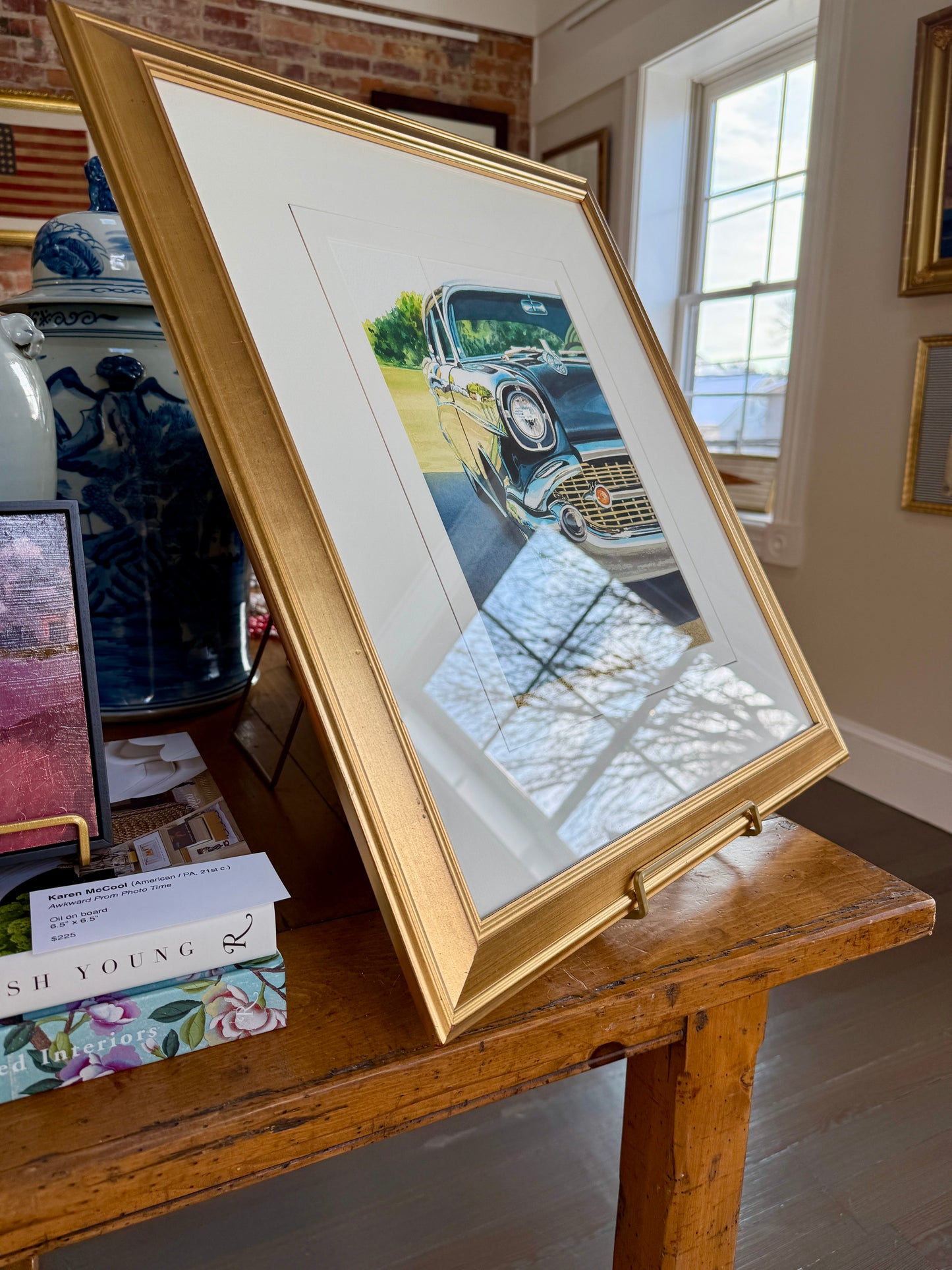 John Bayalis 1958 Chevy Bel Air Realist Watercolor Car Painting in Gold Frame