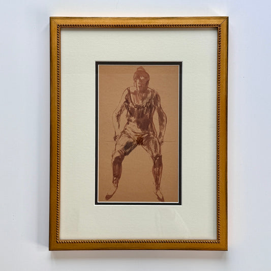 Early 20th C. Figural Portrait Female Swimmer on Beach Wall in Gold Frame