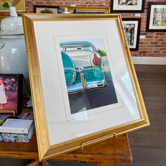John Bayalis Classic Ford Car Portrait Realist Watercolor Car Painting in Gold Frame