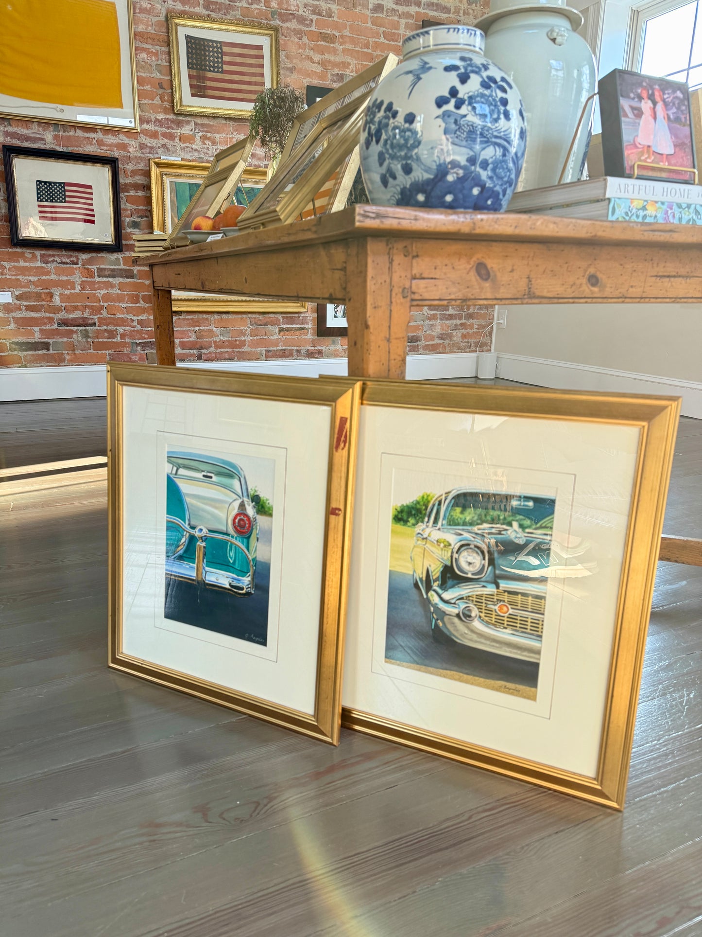 John Bayalis 1958 Chevy Bel Air Realist Watercolor Car Painting in Gold Frame