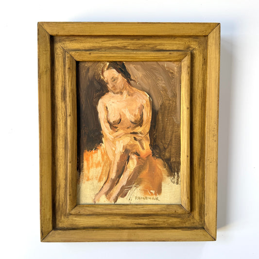 Seymour Remenick Nude Female Portrait Oil Painting in Wood Frame