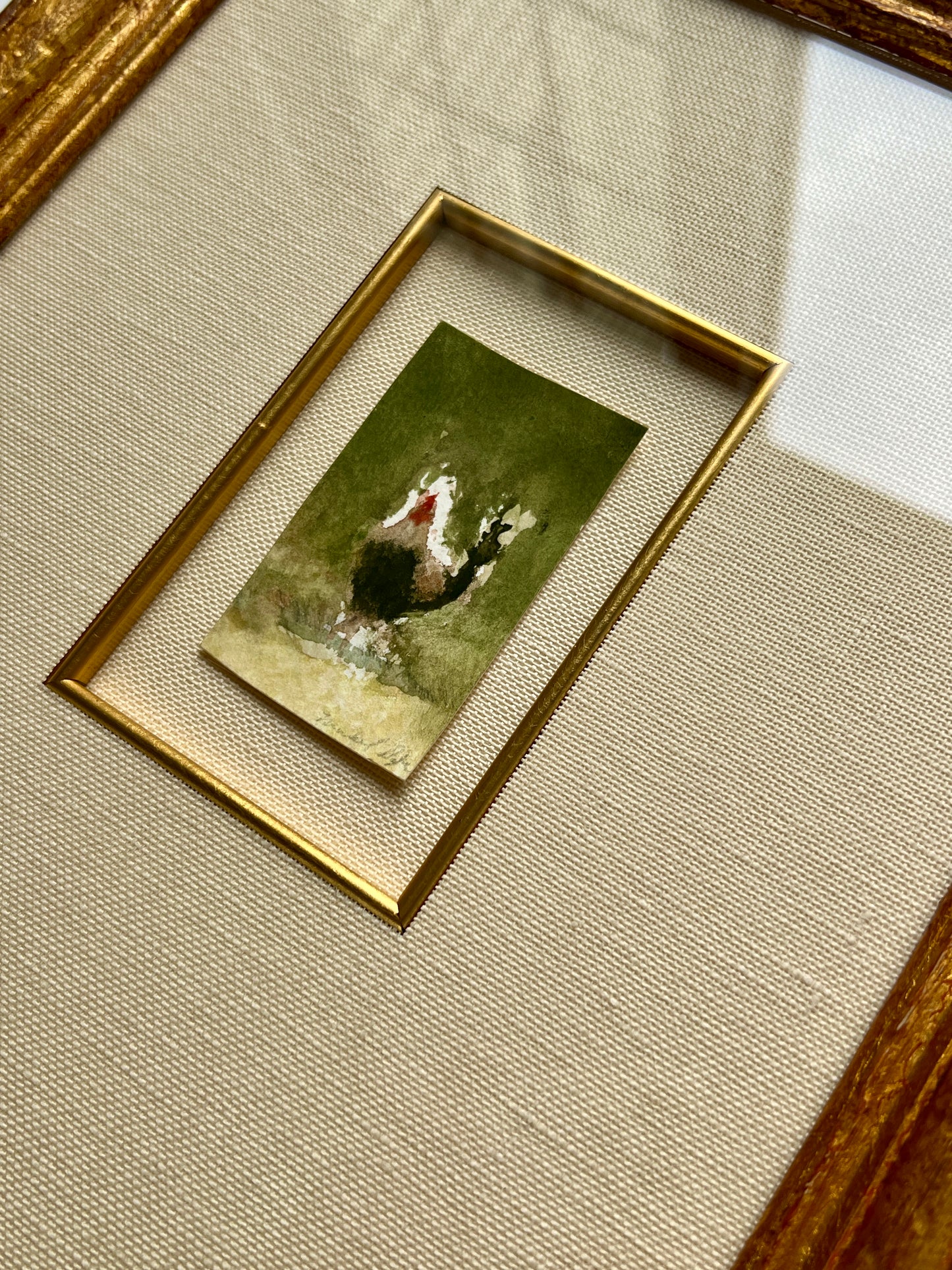 Michael B. Doyle Contemporary Rooster Watercolor Painting in Gold Frame