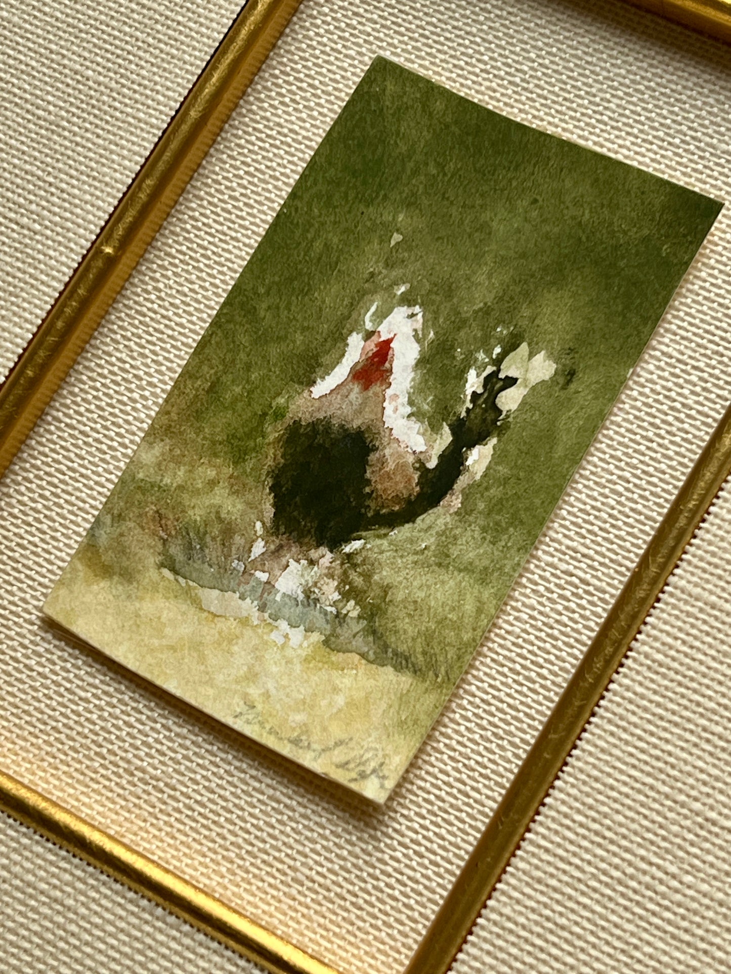 Michael B. Doyle Contemporary Rooster Watercolor Painting in Gold Frame