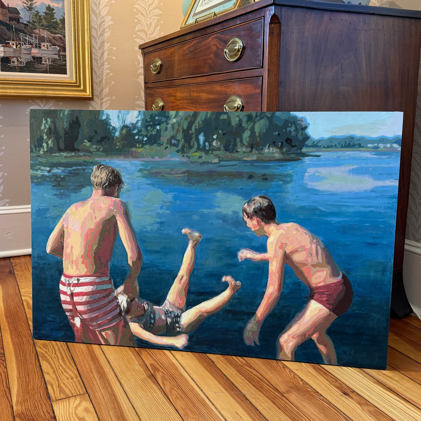 Karen McCool Sister Toss Oil Painting on Panel