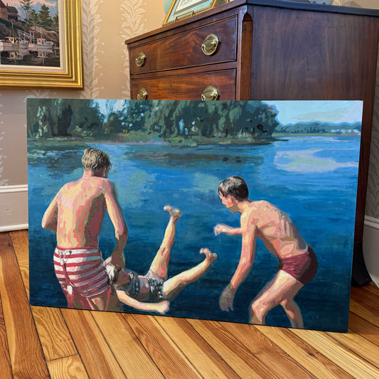 Karen McCool Sister Toss Oil Painting on Panel