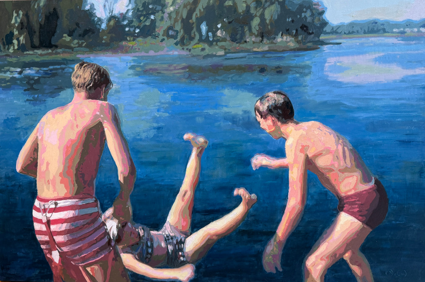 Karen McCool Sister Toss Oil Painting on Panel