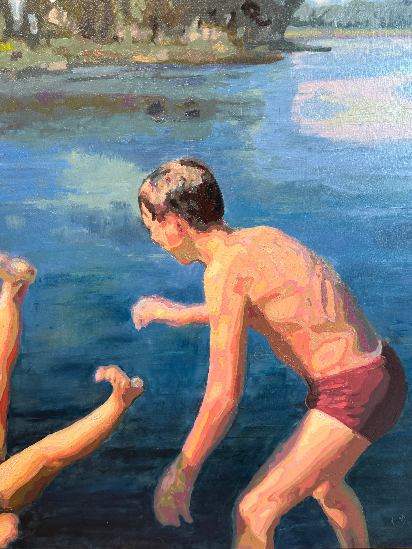 Karen McCool Sister Toss Oil Painting on Panel