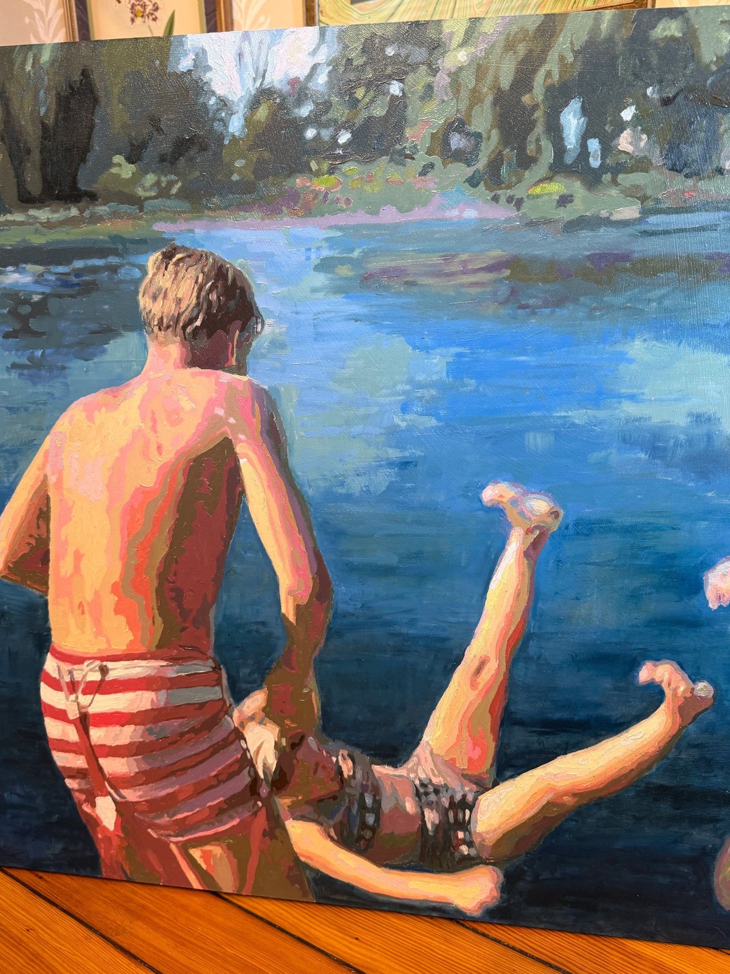 Karen McCool Sister Toss Oil Painting on Panel