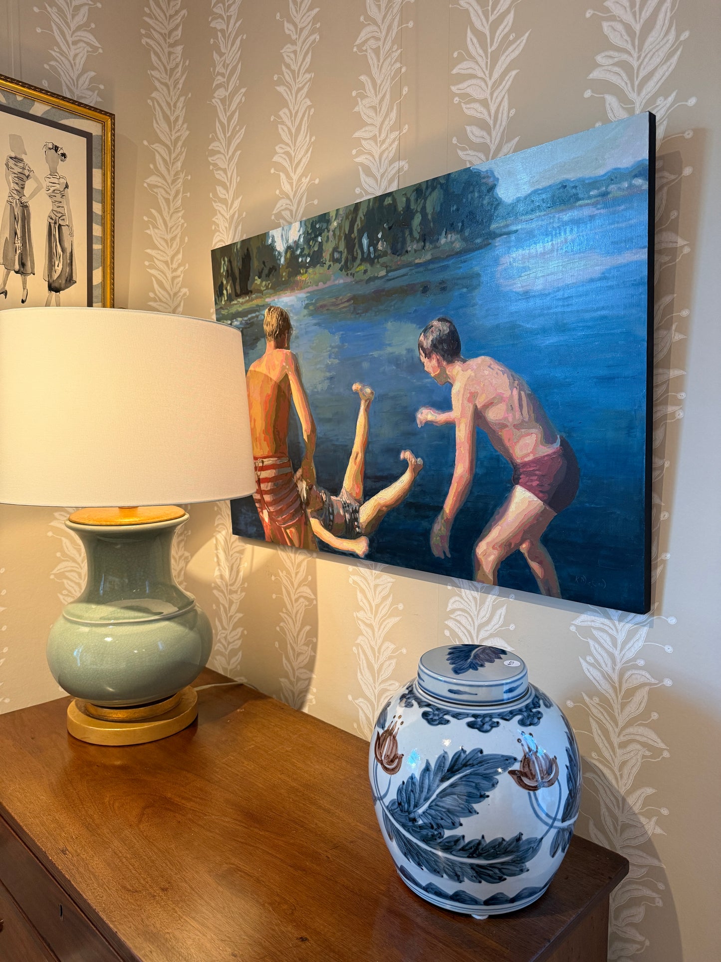 Karen McCool Sister Toss Oil Painting on Panel