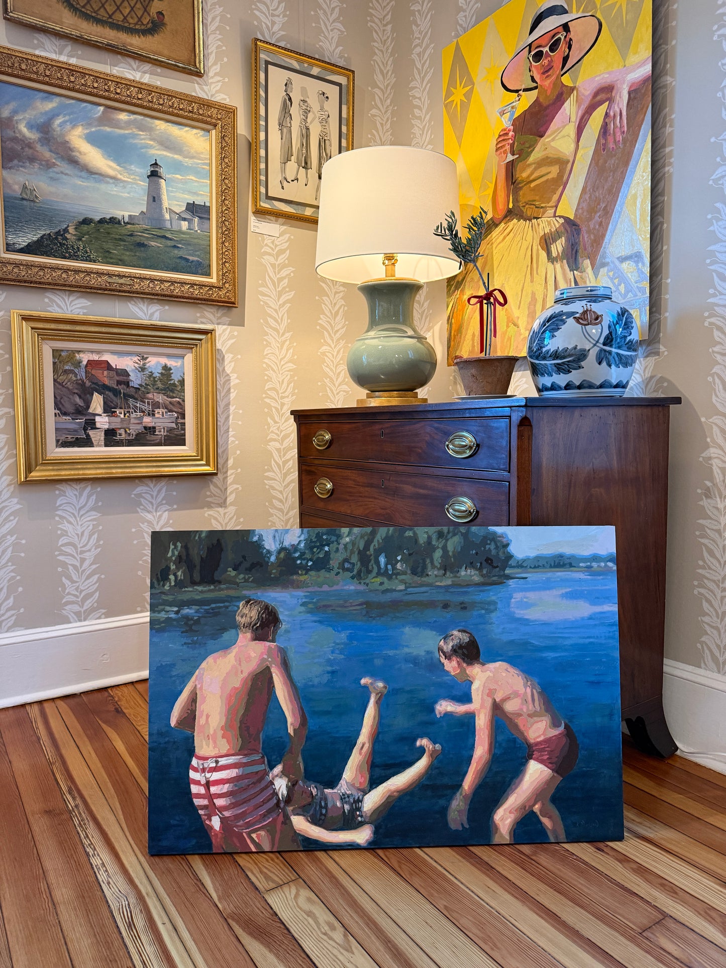 Karen McCool Sister Toss Oil Painting on Panel