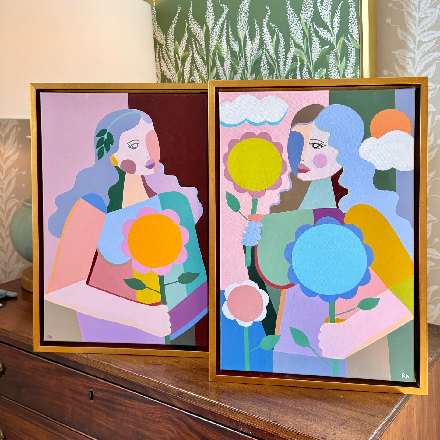 Rebecca Adler Ever Female Expressive Portrait Painting in Gold Floater Frame