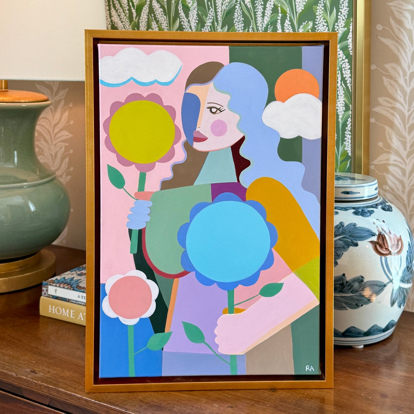 Rebecca Adler Ever Female Expressive Portrait Painting in Gold Floater Frame
