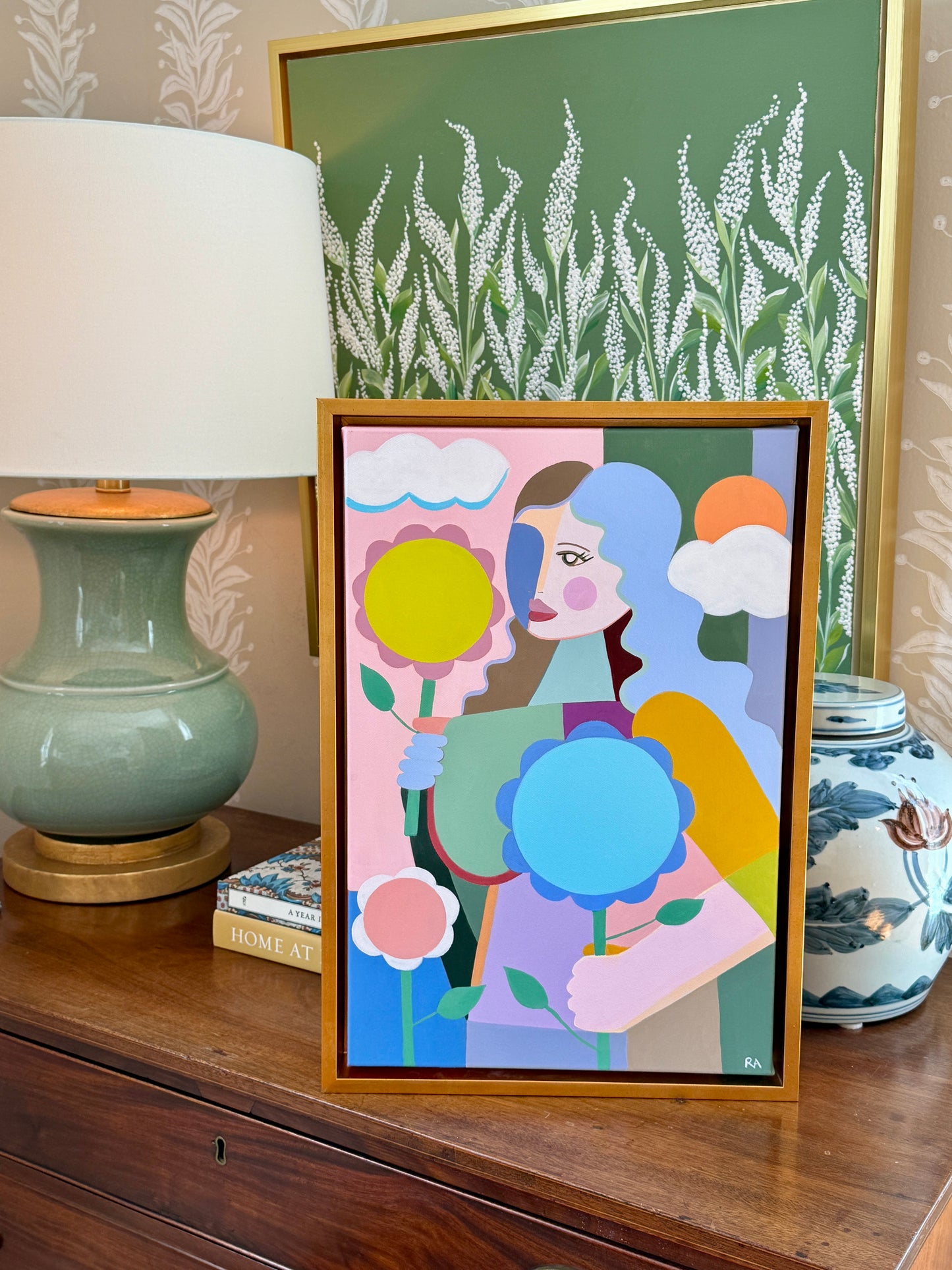 Rebecca Adler Ever Female Expressive Portrait Painting in Gold Floater Frame