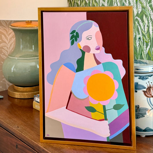 Rebecca Adler Opal Female Expressive Portrait Painting in Gold Floater Frame