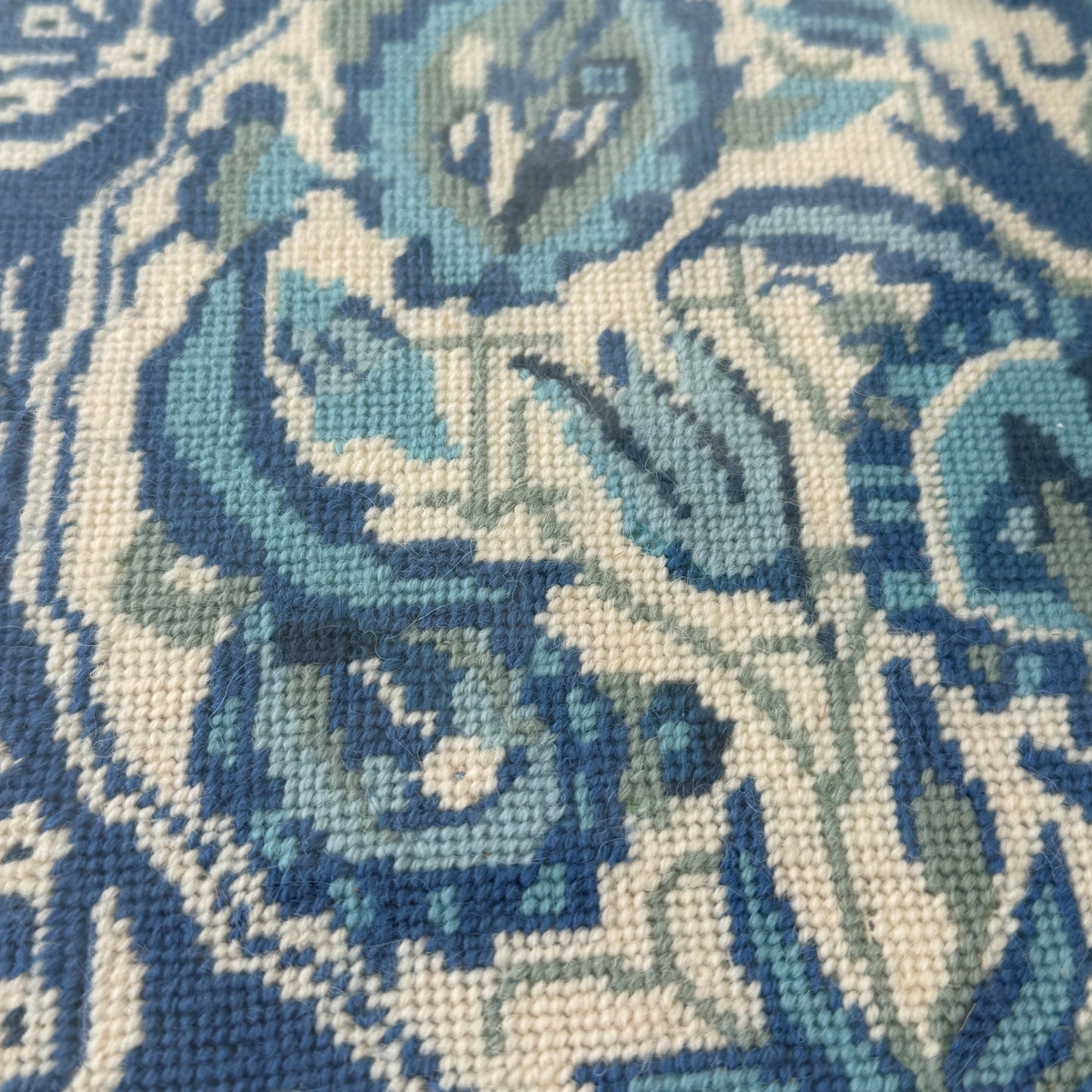 Vintage Blue and White Needlepoint Plate in Custom Frame