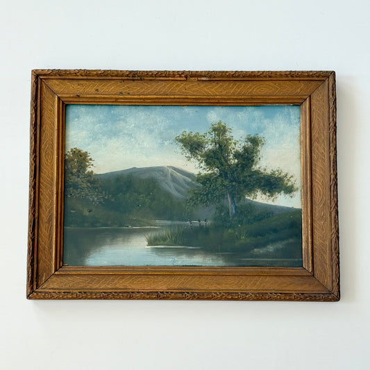 Late 19th / Early 20th Century Gouache Mountain Landscape Painting in Gold Frame