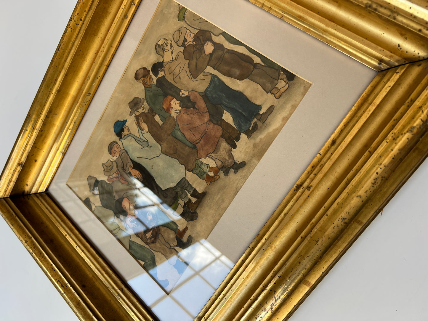 Elnora "Nora" Hauser "Lean on Me" Vintage Watercolor in Antique Gold Frame