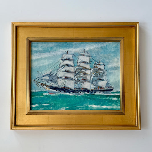 Ruth Wilcox American Clipper Ship Portrait #1 Oil Painting in Gold Frame