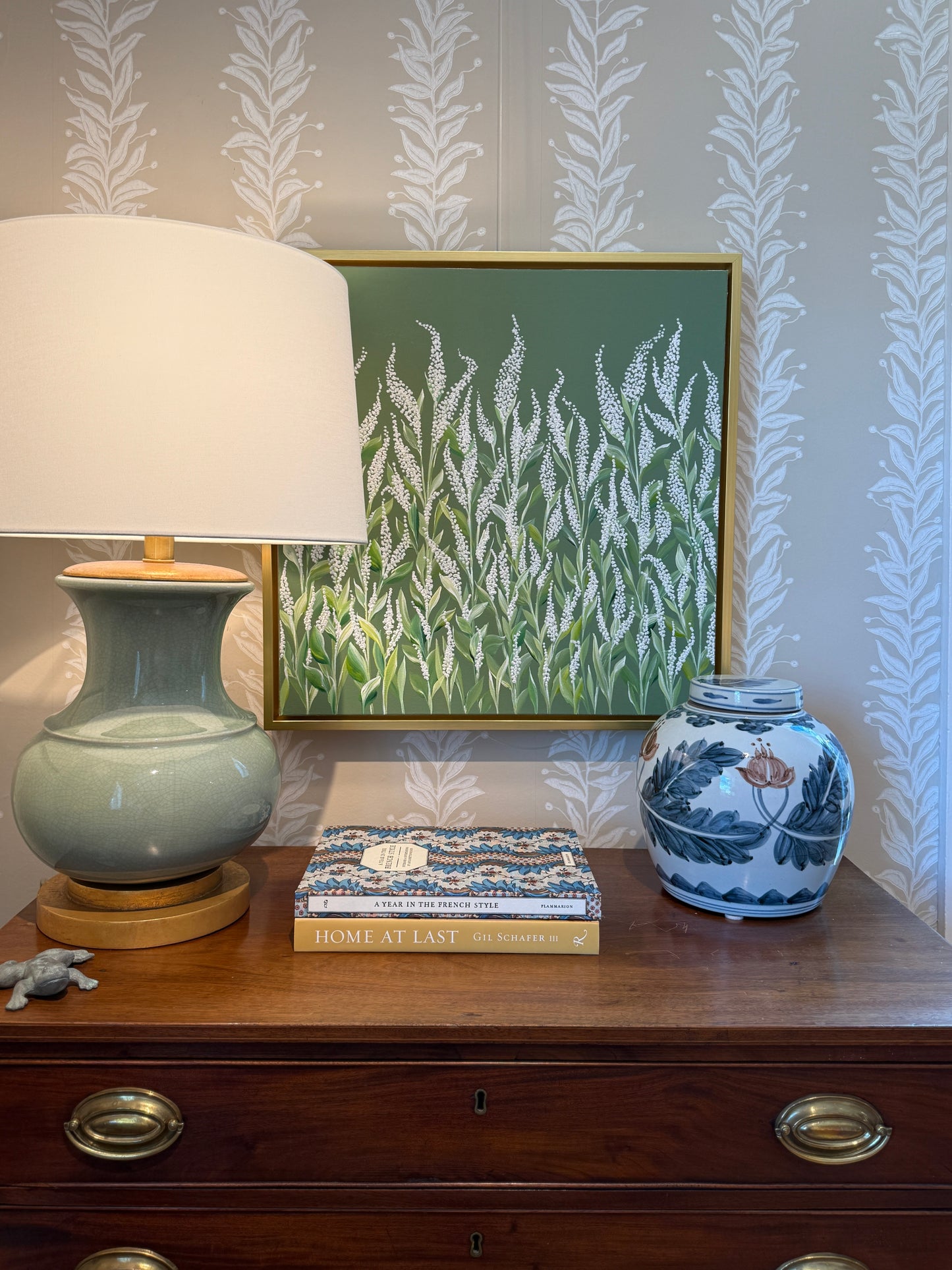 Alison Diamond McElroy Field of Heather II Floral Painting in Gold Floater Frame