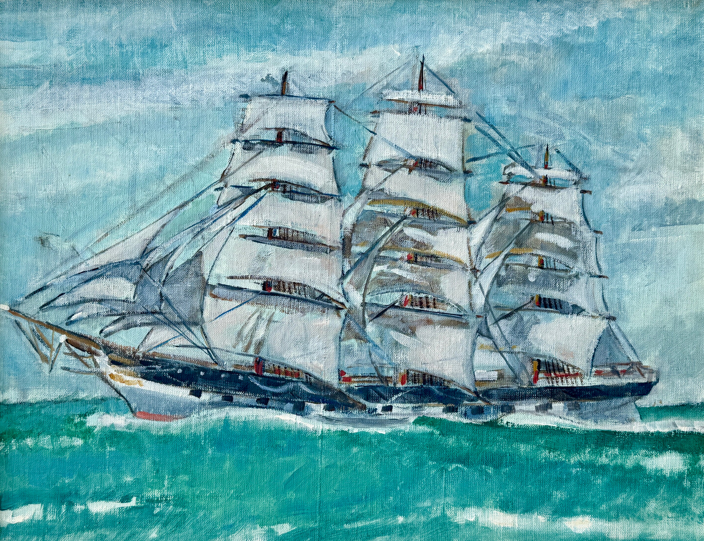 Ruth Wilcox American Clipper Ship Portrait #1 Oil Painting in Gold Frame