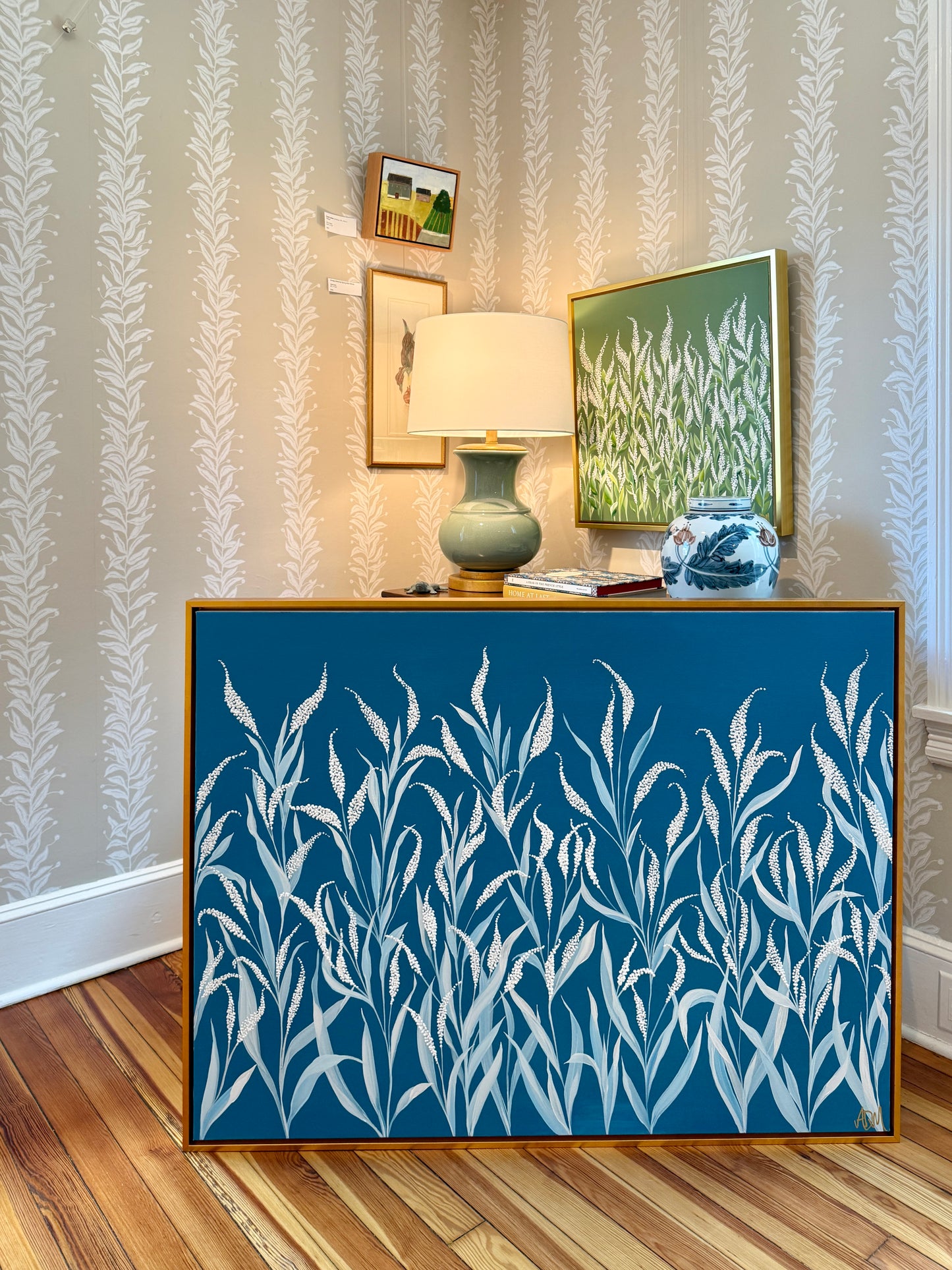 Alison Diamond McElroy Field of Heather I Floral Painting in Gold Floater Frame