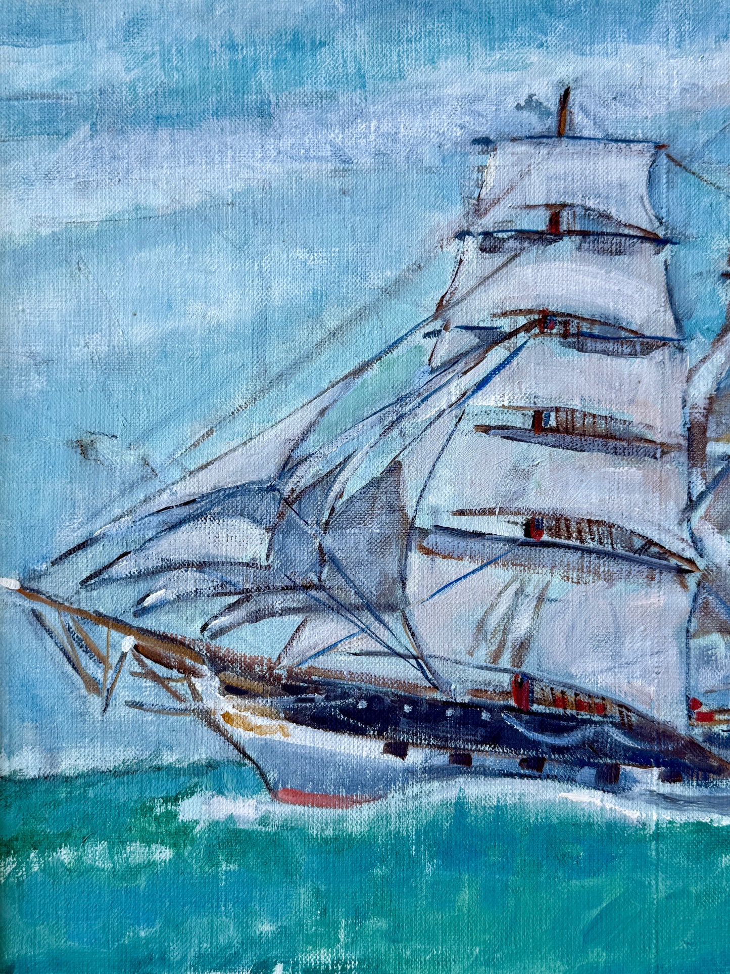 Ruth Wilcox American Clipper Ship Portrait #1 Oil Painting in Gold Frame