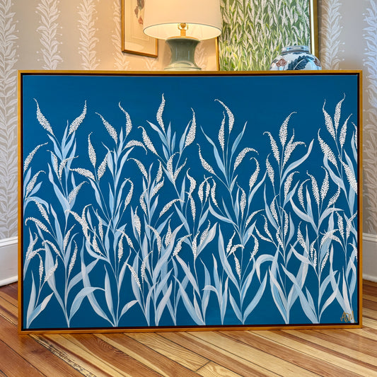 Alison Diamond McElroy Field of Heather I Floral Painting in Gold Floater Frame