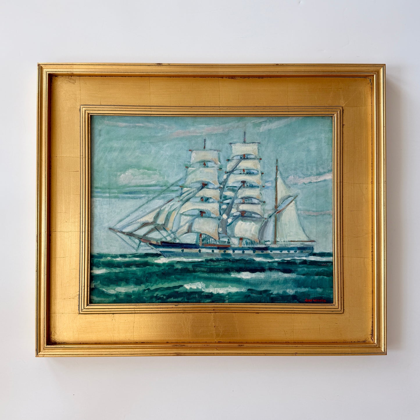 Ruth Wilcox American Clipper Ship Portrait #2 Oil Painting in Gold Frame