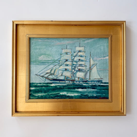 Ruth Wilcox American Clipper Ship Portrait #2 Oil Painting in Gold Frame