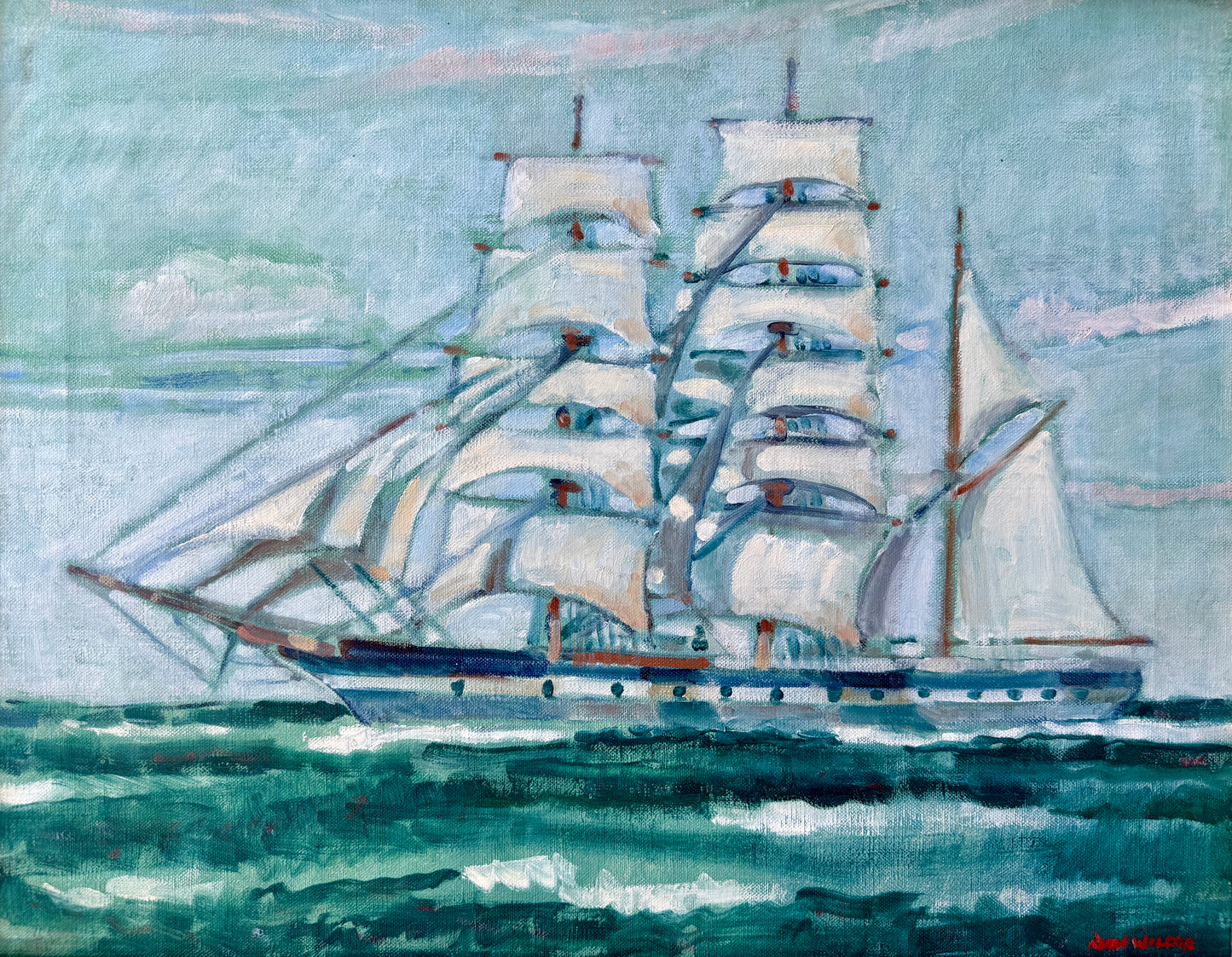 Ruth Wilcox American Clipper Ship Portrait #2 Oil Painting in Gold Frame