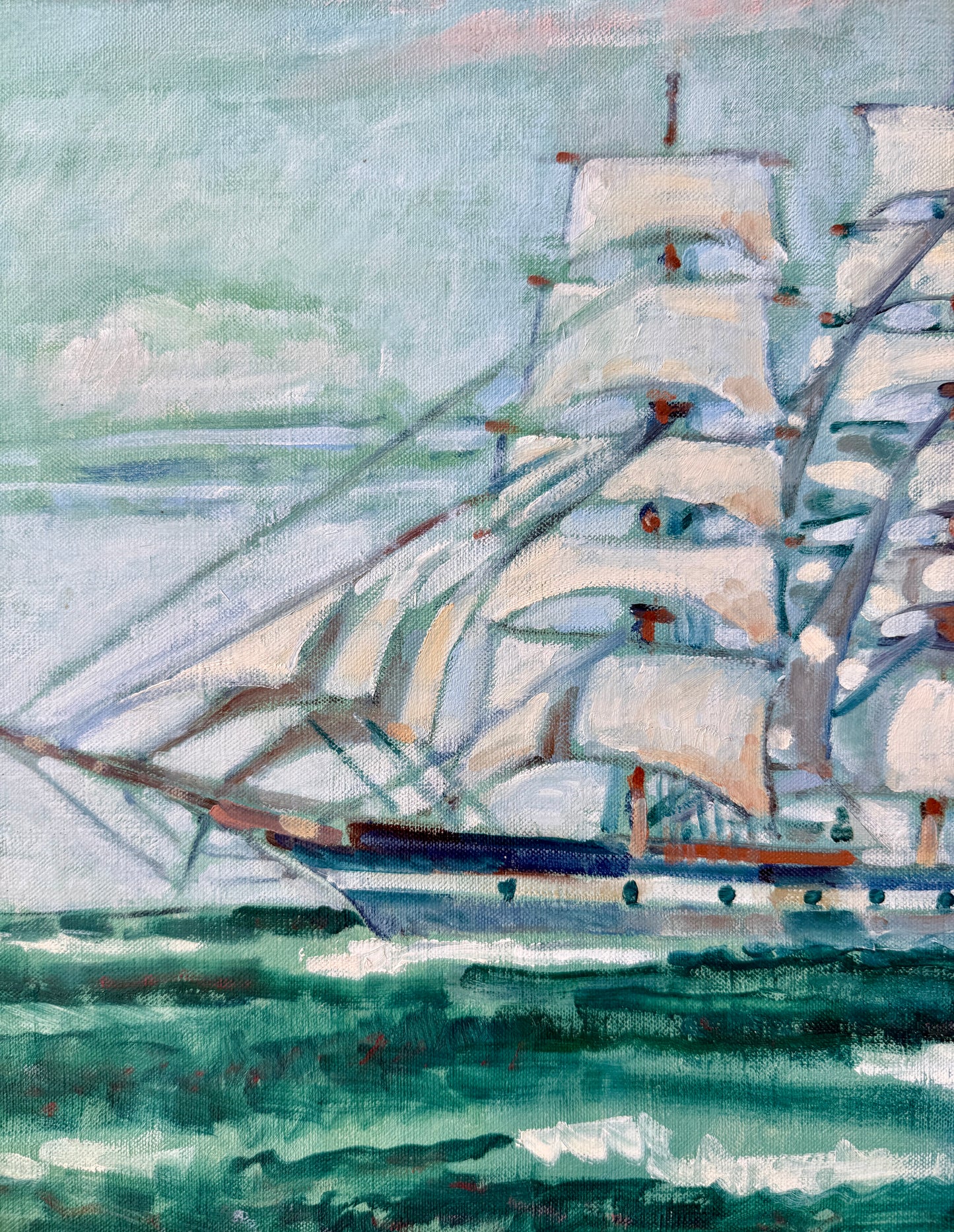 Ruth Wilcox American Clipper Ship Portrait #2 Oil Painting in Gold Frame