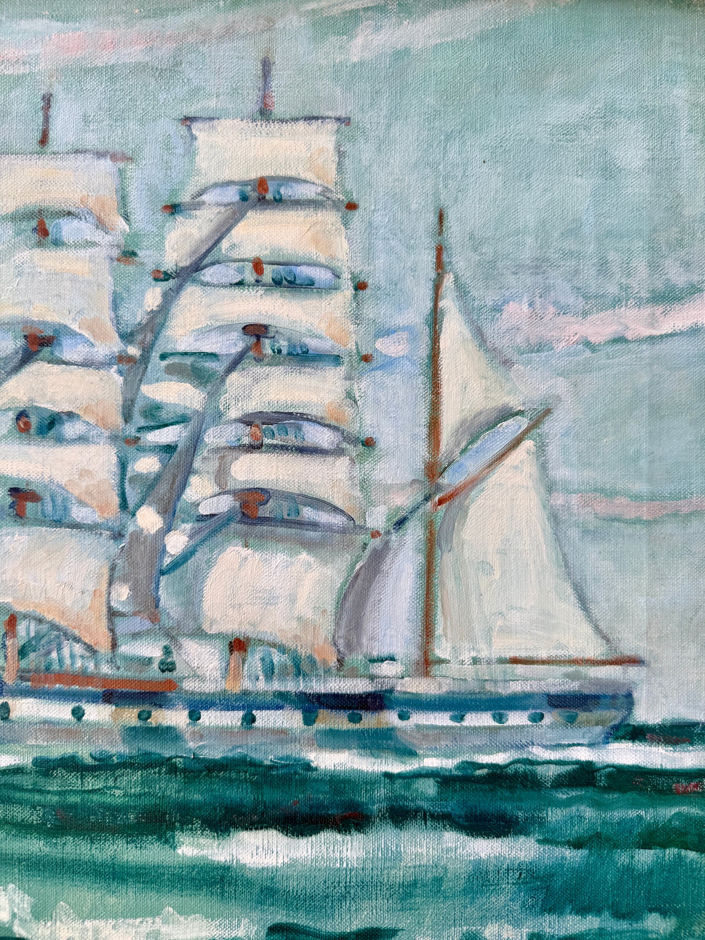 Ruth Wilcox American Clipper Ship Portrait #2 Oil Painting in Gold Frame