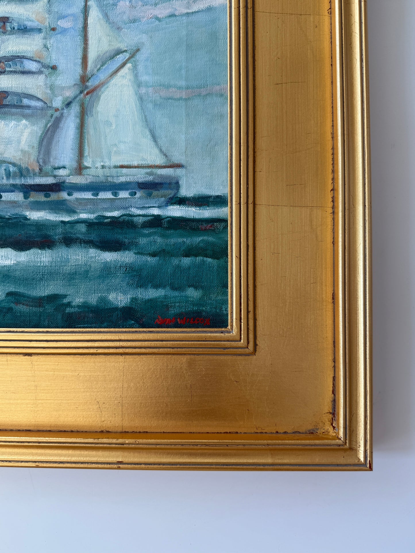 Ruth Wilcox American Clipper Ship Portrait #2 Oil Painting in Gold Frame