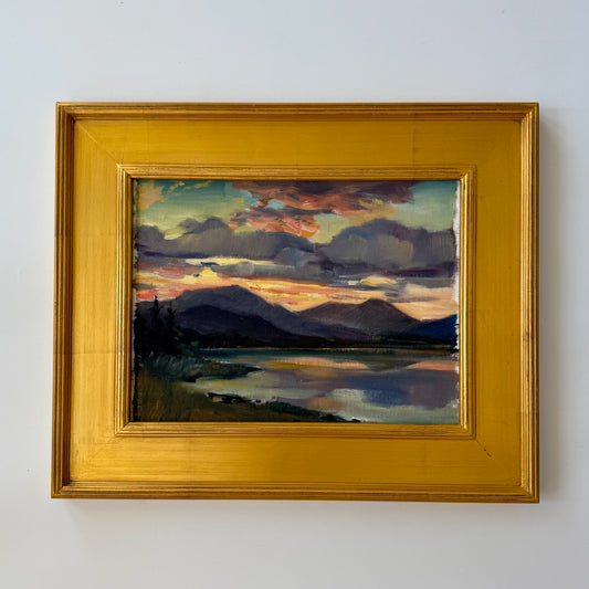 George Cherepov Mountain Lake Sunset Landscape Oil Painting in Gold Frame