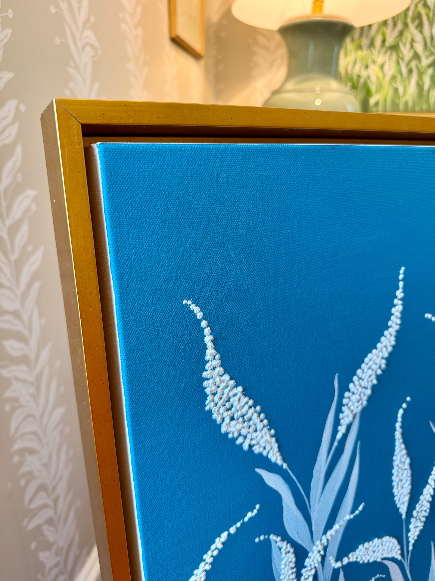 Alison Diamond McElroy Field of Heather I Floral Painting in Gold Floater Frame