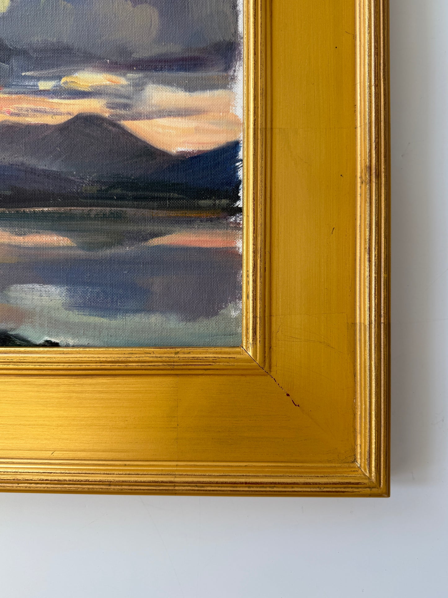 George Cherepov Mountain Lake Sunset Landscape Oil Painting in Gold Frame