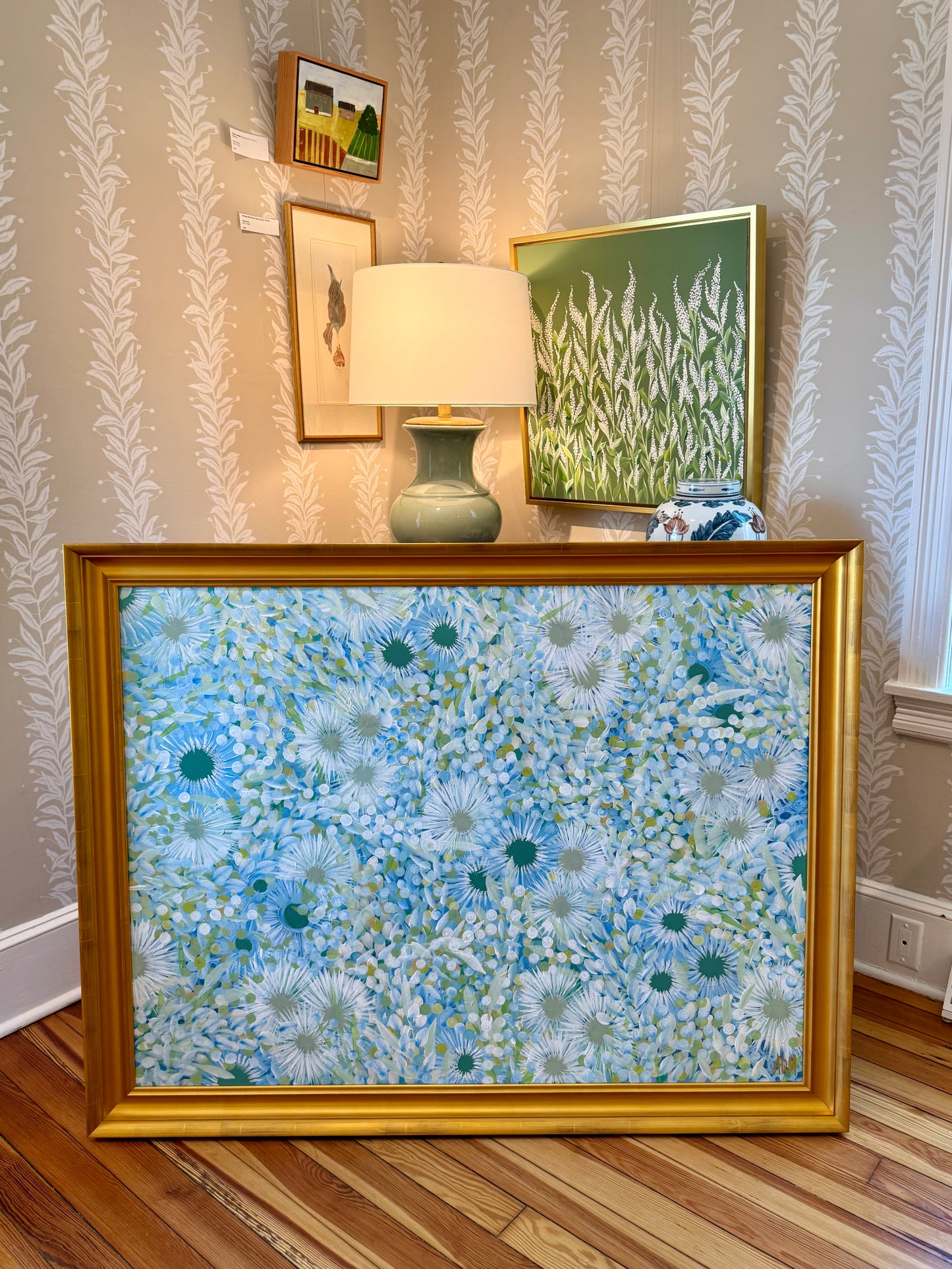 Alison Diamond McElroy Maritime Meadow Floral Painting in Gold Frame