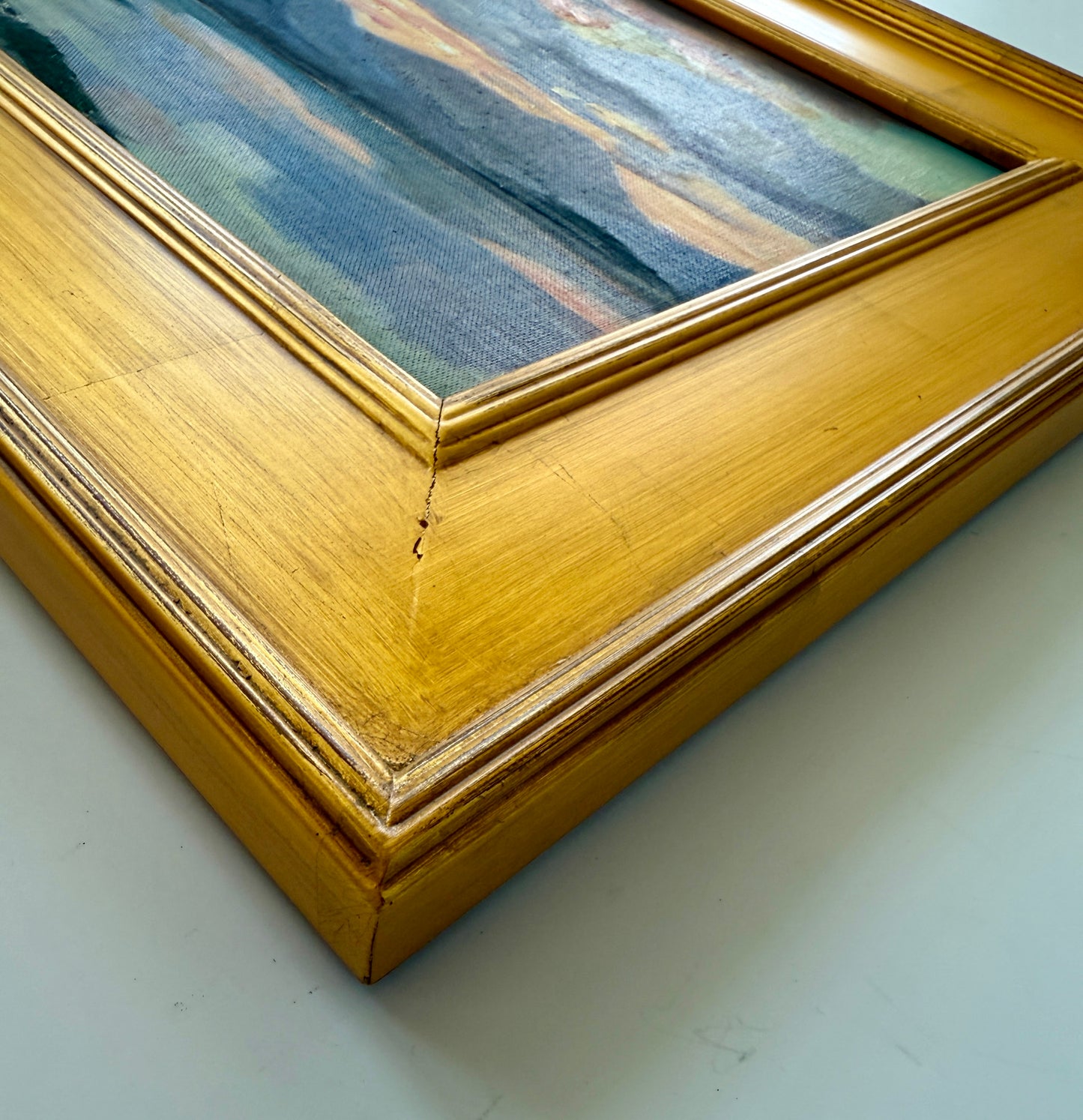 George Cherepov Mountain Lake Sunset Landscape Oil Painting in Gold Frame