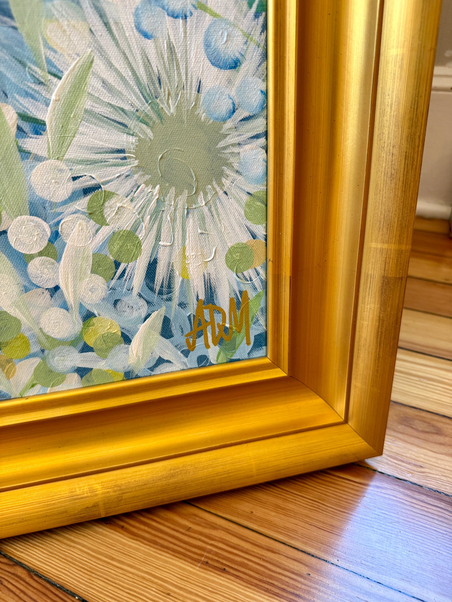 Alison Diamond McElroy Maritime Meadow Floral Painting in Gold Frame