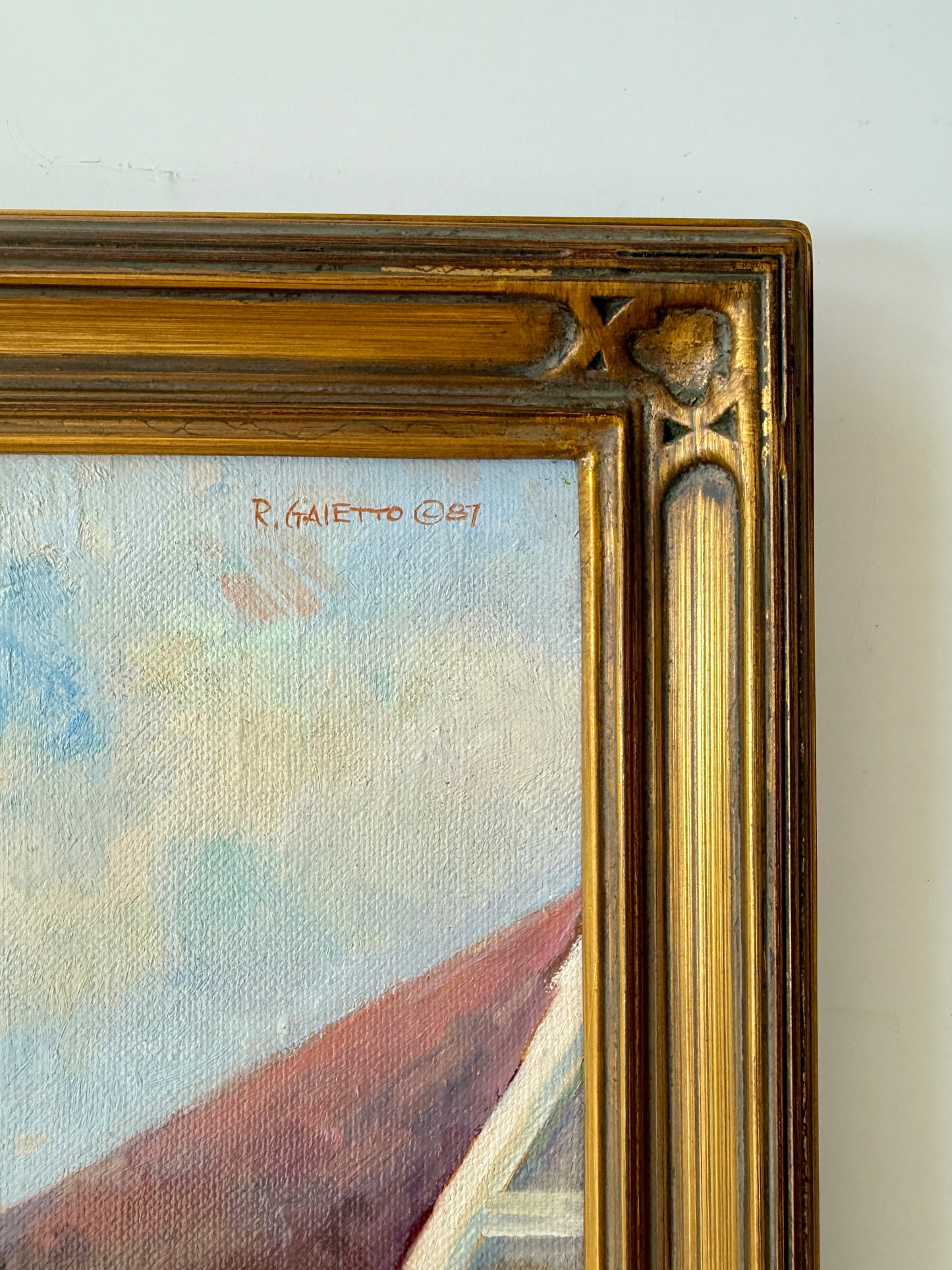 Remo Ray Gaietto Gloucester Rockport MA New England House Portrait in Gold Frame