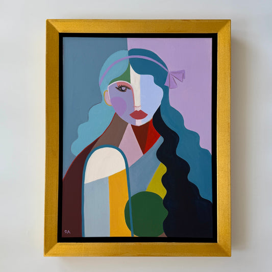 Rebecca Adler Betty Female Expressive Portrait Painting in Gold Frame