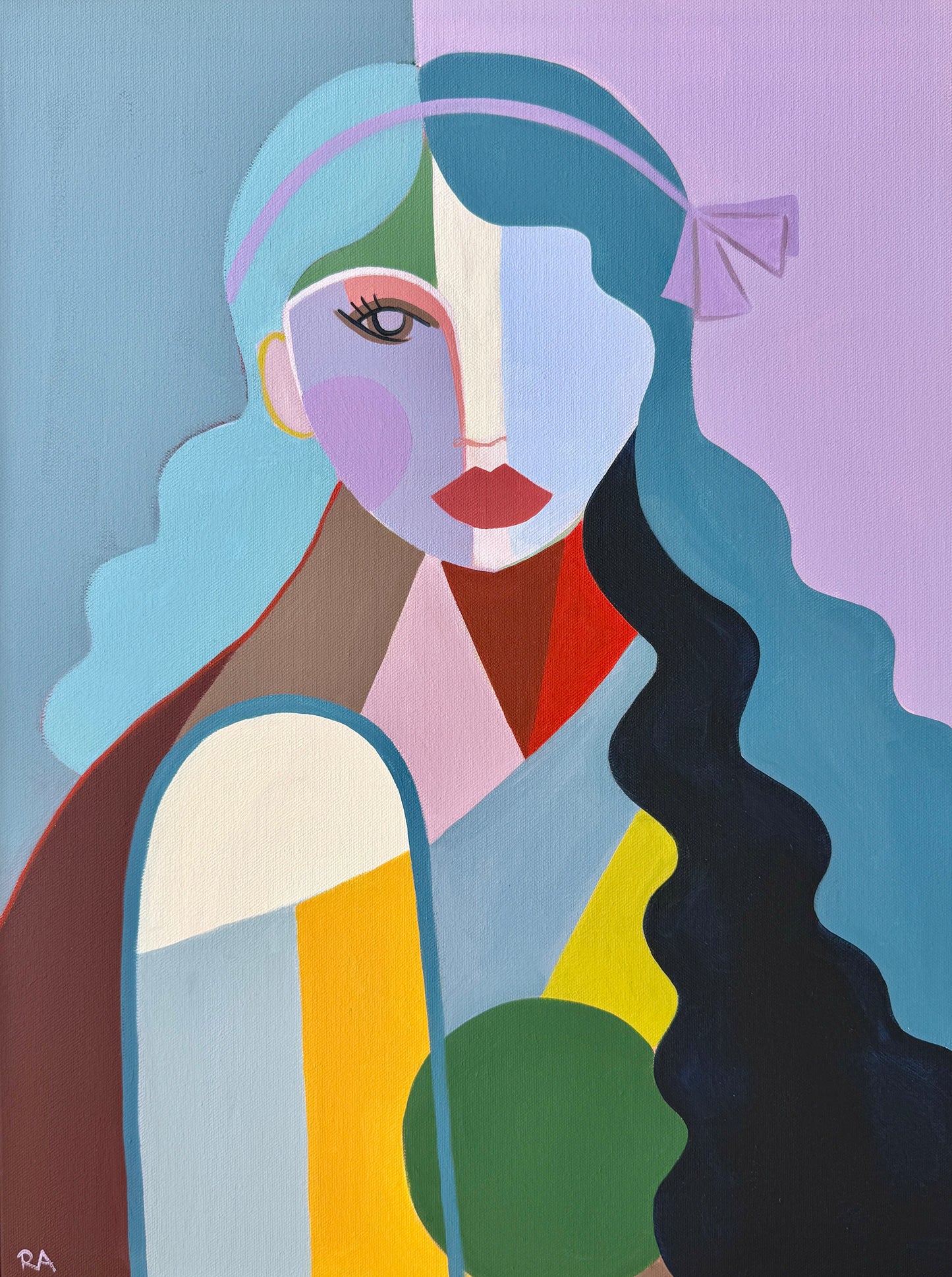 Rebecca Adler Betty Female Expressive Portrait Painting in Gold Frame