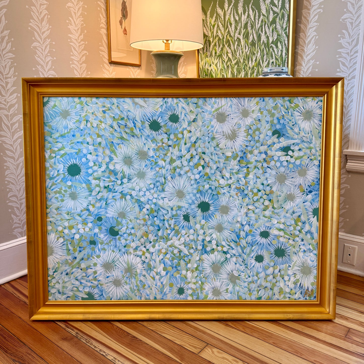 Alison Diamond McElroy Maritime Meadow Floral Painting in Gold Frame