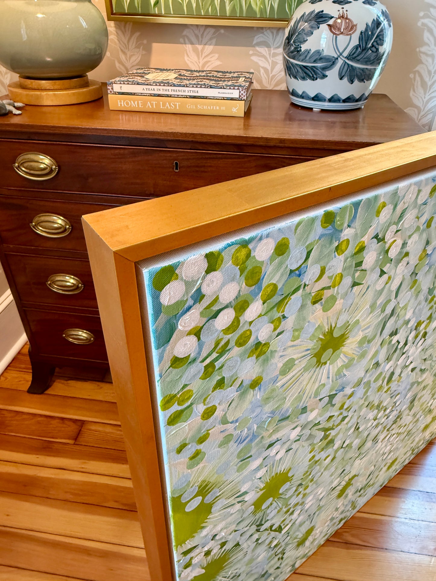 Alison Diamond McElroy Harbor Bloom Floral Painting in Gold Floater Frame