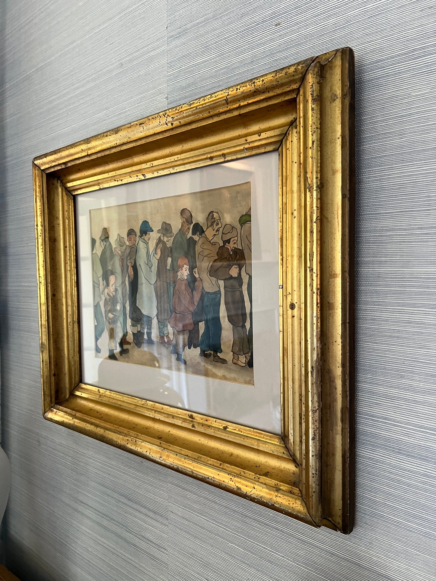 Elnora "Nora" Hauser "Lean on Me" Vintage Watercolor in Antique Gold Frame