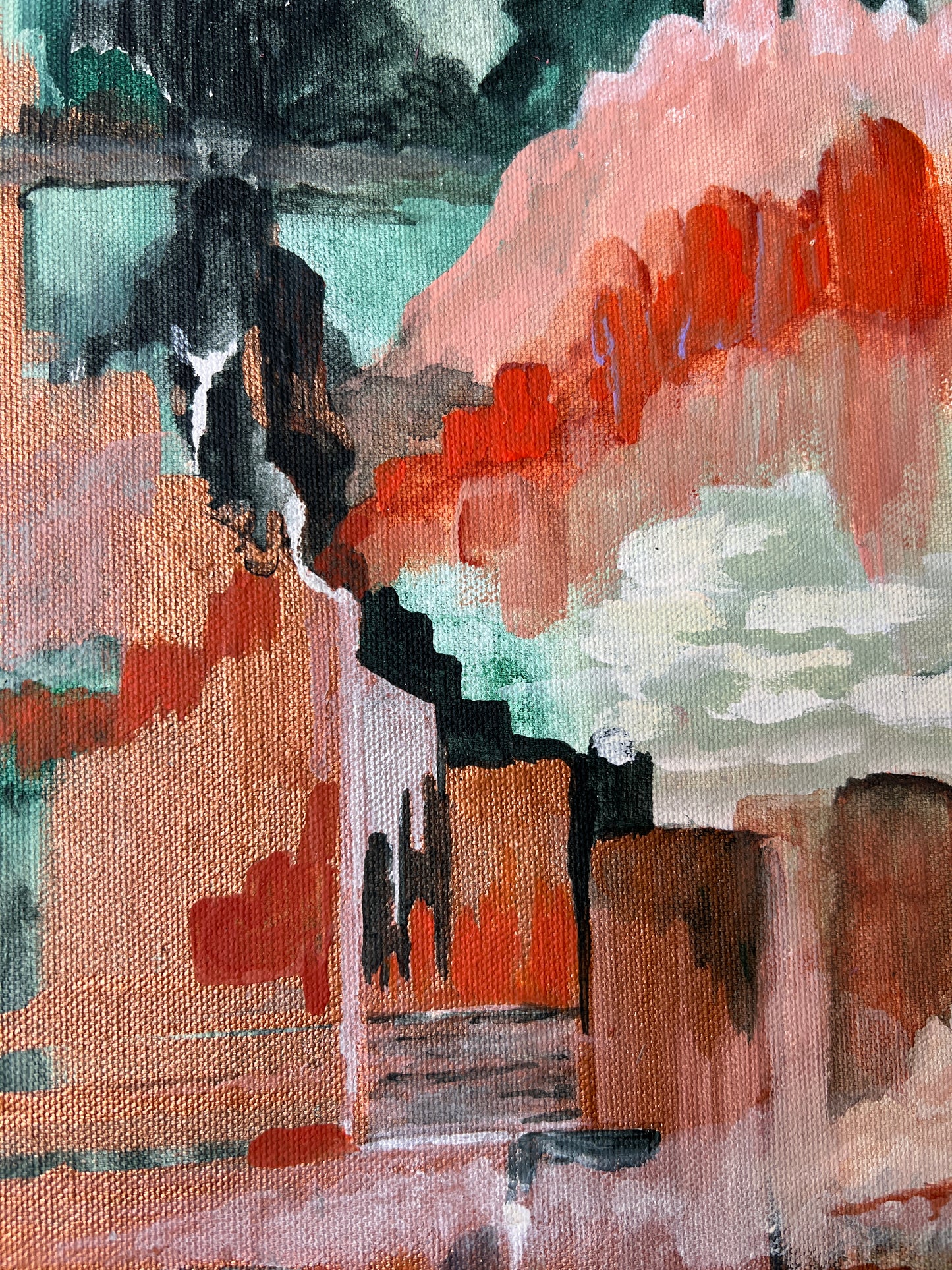 Vintage Abstract Expressionist Landscape in Gold Frame